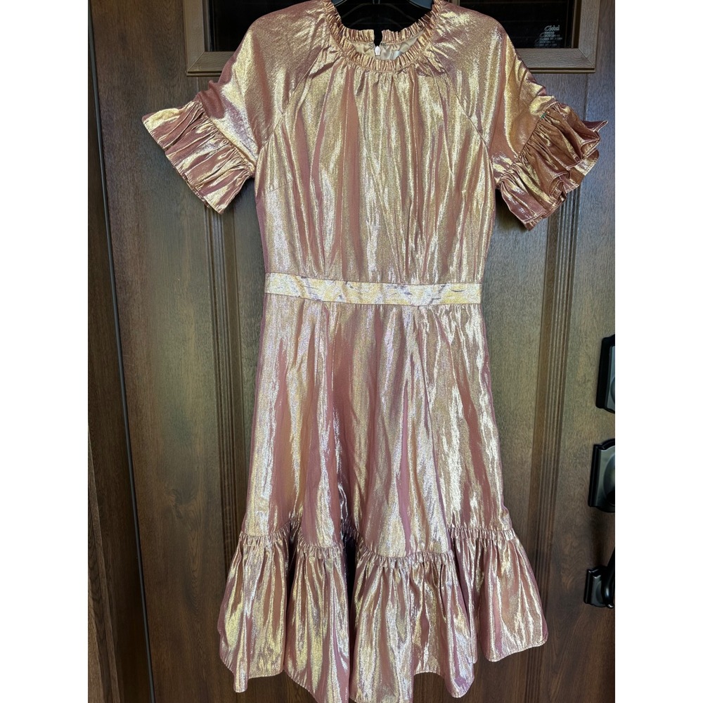 Rachel Parcell Influencer Women's Metallic Swing Dress in Pink Compact Foil Sz S